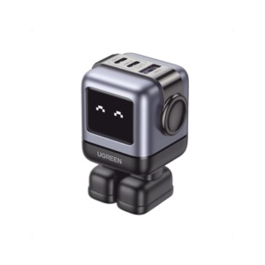 Cargador RobotGaN de 65W Serie UNO | 3 Puertos de Carga Rápida | 2 USB-C | 1 USB-A | PD 3.0 | QC 4.0 | Carga Inteligente | Tecnología GaN II | Zapato Magnético Extraíble | Carcasa Ignífuga | Pantalla LED