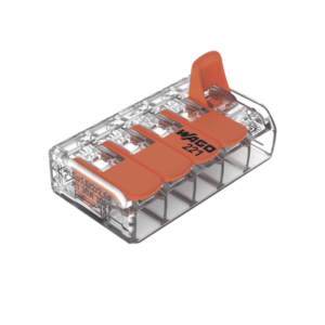 Conector Eléctrico / Borna de Conexión con Palancas / 5 Puntos / 6 mm² Máximo / 30A 450V / Transparente / CAGE CLAMP® / UL-ENEC-CB