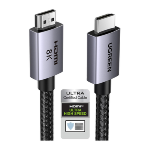 Cable HDMI 2.1 de 8K@60Hz | 2 Metros (6.56 Pies) | 48Gbps | HDR10+ | 3D Inversivo | eARC | Dolby ATMOS | VVR | QMS | QFT | ALLM | 3 Modos de Visualización | Certificado HDMI 8K | Niquelado | Nylon Trenzado | Carcasa de Aluminio