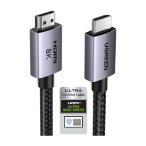 Cable HDMI 2.1 de 8K@60Hz | 3 metros | 48Gbps | HDR10+ | 3D Inversivo| eARC | Dolby ATMOS | VVR | QMS | QFT | ALLM | 3 modos de Visualización | Certificado HDMI 8K | Niquelado | Nylon Trenzado | Carcasa de Aluminio.