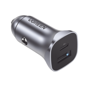 Cargador de Auto 24W | Puerto USB-A y USB-C | Carga Rápida | Compatible con Vehículos de 12 y 24 VCD | PD3.0 + QC3.0 | Indicador Led | Diseño Compacto | Chip Inteligente | Caja de Aluminio