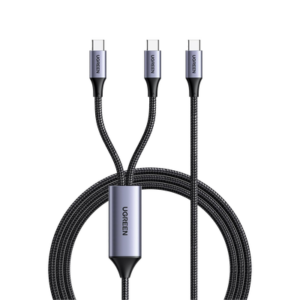 Cable USB-C a Y (USB-C & USB-C) | 1.5 Metros | Carga Rápida de hasta 100W | PD3.0 | QC4.0/3.0/2.0 | FPC | AFC | Protección Integrada| Caja de Aluminio | Nylon Trenzado | Amplia Compatibilidad | Color Negro.
