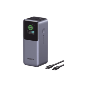 Power Bank de 20000mAh | 3 Salidas 130W Max. | USB-A + 2 USB-C | PD 3.0 | QC3.0 | FCP | SCP | Pantalla Inteligente | Carcasa Ignifuga | Color Gris | Incluye Cable USB de 50cm | Carga tu Laptop de Manera Segura.