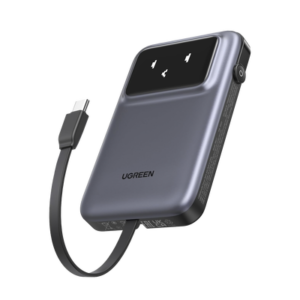 Power Bank Serie Uno | 10000mAh | 30W | con Cable USB-C Incorporado | 2 Salidas 30W Max. | Pantalla Inteligente | Carcasa Ignifuga | Aprobado por Aerolíneas.| Color Grey.