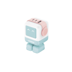 Cargador RobotGaN de 65W Serie UNO | 3 Puertos de Carga Rápida | 2 USB-C | 1 USB-A | PD 3.0 | QC 4.0 | Carga Inteligente | Tecnología GaN II | Zapato Magnético Extraíble | Carcasa Ignifuga | Pantalla LED.