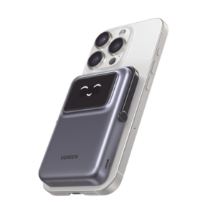 Power Bank Serie UNO Inalambrico | 10000mAh | 7.5W/20W | Con Emojis de Estado | Carga Rápida USB-C Bidireccional | Pantalla TFT Inteligente | Con Holder | Color Grey.