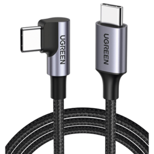 Cable USB-C a USB-C | 1 Metro (3.28 Pies) | Conector con Ángulo Recto de 90° | Carga Rápida de hasta 60W | 480 Mbps | PD3.0 | QC4.0/3.0/2.0 | FPC | AFC | Protección Integrada | Caja de Aluminio | Nylon Trenzado | Color Negro