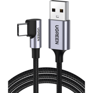 Cable USB-A a USB-C | 2 Metros (6.56 Pies) | Conector con Ángulo Recto de 90° | Carga Rápida de hasta 60W | 480 Mbps | PD3.0 | QC /3.0/2.0 | FPC | AFC | Protección Integrada | Caja de Aluminio | Nylon Trenzado | Color Negro