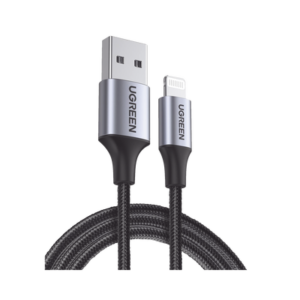 Cable USB-A a Lightning | 1 Metro (3.28 Pies) | Certificado MFi | Carga Rápida 5V/2.4 A | 480 Mbps | Conector C94 | Adecuado para iPhone, iPad y iPod | Protección Integrada | Caja de Aluminio | Nylon Trenzado | Color Negro