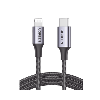 Cable USB-C a Lightning | 1 Metro (3.28 Pies) | Certificado MFi | Carga Rápida 60W | 480 Mbps | Conector C94 | Adecuado para iPhone, iPad y iPod | Protección Integrada | Caja de Aluminio | Nylon Trenzado | Color Negro