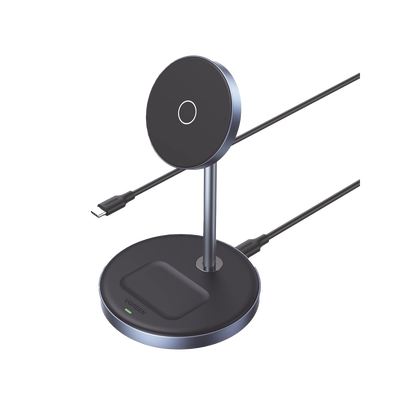 Soporte de Carga Inalámbrica | 3 en 1 | Compatible con MagSafe | Perfecto para iPhone y AirPods | Carga Rápida Adaptativa /Simultanea | Múltiples Protecciones | Luz Indicadora LED | Aleación de Aluminio | Incluye Cable