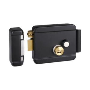Cerradura Eléctrica con Botón de Salida / Incluye Llave / Exterior / Izquierda / Color Negro