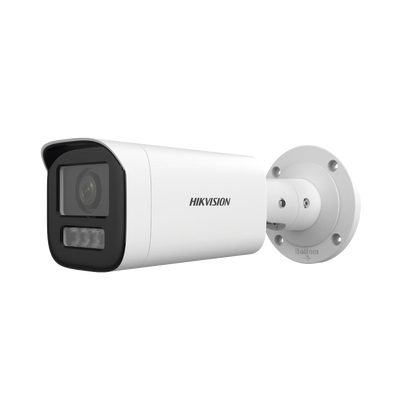 Bala IP 4 Megapíxel / Lente Motorizado 2.8 a 12 mm / Dual Light (50 mts IR + 50 mts Luz Blanca) / ACUSENSE Lite / Microfono Integrado / Exterior IP67 / WDR 120 dB / PoE / Micro SD / Alarmas I/O