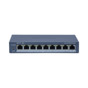 Switch PoE+ / Monitoreable / 8 Puertos 10/100 Mbps PoE+ / 1 Puerto 1000 Mbps de Uplink / Configuración Nube Hik-PartnerPro / Modo Extendido hasta 300 Metros / 110 W