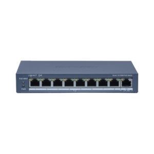 Switch PoE+ / Monitoreable / 8 Puertos 10/100 Mbps PoE+ / 1 Puerto 1000 Mbps Uplink / Configuración Nube Hik-Partner Pro / Modo Extendido hasta 300 metros / 60 W
