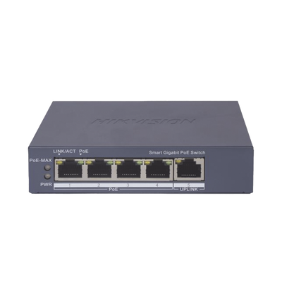 Switch Gigabit PoE+ / Administrable / 4 Puertos 1000 Mbps PoE+ / 1 Puerto 1000 Mbps Uplink / Configuración Nube Hik-PartnerPro / Modo Extendido hasta 300 Metros / 60 Watts
