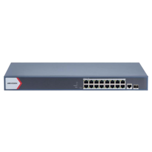 Switch Gigabit PoE+ / Administrable / 16 Puertos 1000 Mbps PoE+ / 1 Puerto 1000 Mbps de Uplink / 1 Puerto SFP / Configuración Nube desde Hik-Partner Pro / Modo Extendido hasta 300 Metros / 230 Watts