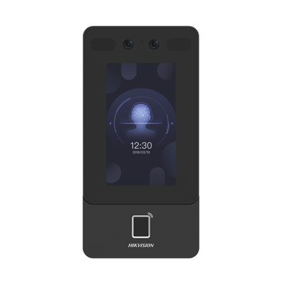 Terminal Min Moe PoE & WiFi de Reconocimiento Facial y Huella con Lector PROX EM / Exterior IP65 / Hasta 1.5 mts en Lectura de Rostro / Soporta P2P / 1,500 Rostros / 3,000 Huellas / Salida 12 Vcd para Chapa / PoE / SIP Estandar / HIK-IA