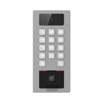 Terminal de Control de Acceso / Videoportero Multiapartamento Llamada a App / Teclado / Exterior Antivandálico IP65 & IK09 / Huella, Tarjeta, Código QR, PIN o App Hik-Connect / Cámara 2 MP compatible con NVRs