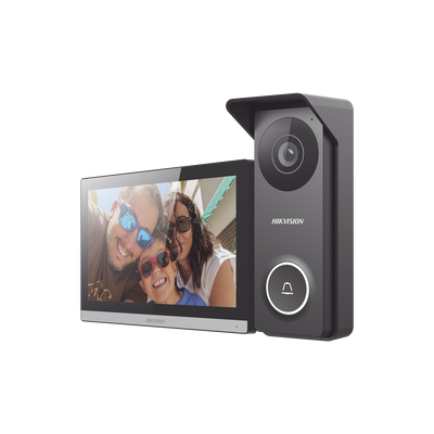 Kit de Videoportero Hibrido TurboHD con Pantalla LCD touch de 7" Wi-Fi / Frente de Calle para Exterior Metalico / 720p (1 Megapíxel )117° de Visión (Gran Angular) / Llamada a App Hik-Connect