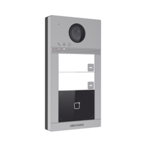 Videoportero IP 2 Megapixel / Llamada y Apertura Remota desde App Hik-Connect (requiere monitor) / PoE / Exterior IP65 + Antivandalico IK08 / 2 Departamentos / Apertura con Tarjeta / Soporta 2 Puertas y hasta 6 Monitores