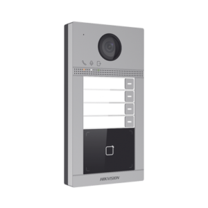 Videoportero IP 2 Megapixel / Llamada y Apertura Remota desde App Hik-Connect (Requiere monitor )/ PoE / Exterior IP65 + Antivandalico IK08 / 4 Departamento / Apertura con Tarjeta / Soporta 2 Puertas y hasta 6 Monitores