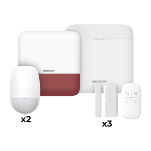 (AX PRO) KIT de Alarma AX PRO / Incluye: 1 Hub con batería de respaldo / 2 Sensores PIR / 3 Contactos Magnéticos mini / 1 Control Remoto / 1 Sirena Inalambrica Exterior color rojo / WiFi / Compatible con Hik-Connect P2P
