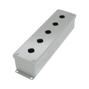 Gabinete Tipo Pushbutton, De 5 Botones de 22.5 mm, NEMA 12, IP65, de 317 x 83 x 70 mm, de Acero, Color Gris