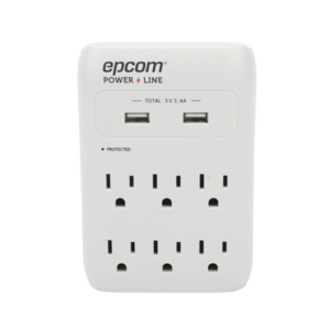 Multicontacto de Pared 110 Vca / Supresor de Picos 1080 Joules / 6 x Nema 5-15P / 2 x USB (5V @3.4A)