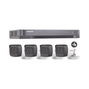 (MICRÓFONO INTEGRADO) KIT TURBOHD 5 Megapixel / DVR 4 Canales / 4 Cámaras Bala con Micrófono Integrado (exterior 2.8 mm) / Fuente de Poder / Accesorios de Instalación