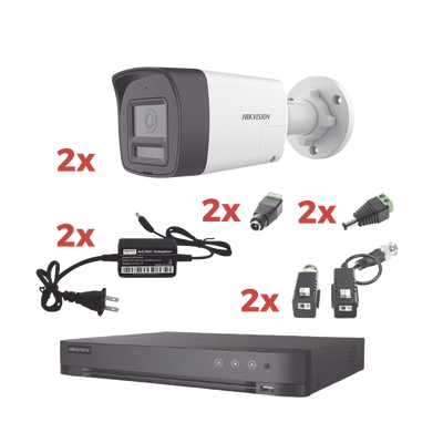 Kit Audio Bidireccional TurboHD 1080p / DVR 4 Canales / 2 Cámaras Bala (Exterior) con Bocina y Microfóno Integrado / 2 Fuentes de Poder / Accesorios