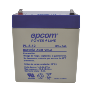 Batería 12 Vcc / 5 Ah / UL / Tecnología AGM-VRLA / Para uso en equipo electrónico Alarmas de intrusión / Incendio/ Control de acceso / Video Vigilancia / Terminales F1 / Cargador recomendado CHR-80.