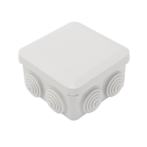 Caja Estanca, Derivación, Conexión de Plástico (89 X 89 X 50 mm) con 7 Glándulas de Goma. Para Instalaciones Comerciales, Residenciales e Industriales. Cerrado a Presión.