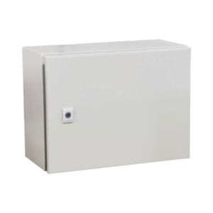 Gabinete de Acero IP66 Uso en Intemperie (400 x 300 x 300 mm) con Placa Trasera Interior Metálica y Compuerta Inferior Atornillable (Incluye Chapa y Llave T). Ideal para Centros de Carga y Tableros de Control.