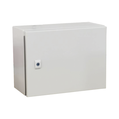 Gabinete de Acero IP66 Uso en Intemperie (400 x 300 x 300 mm) con Placa Trasera Interior Metálica y Compuerta Inferior Atornillable (Incluye Chapa y Llave T). Ideal para Centros de Carga y Tableros de Control.