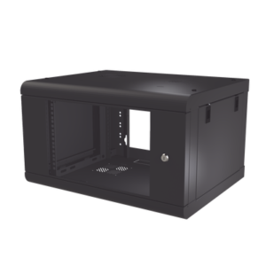 Gabinete de Pared de 6U con Puerta de Cristal Templado, 479.5 mm de Profundidad, Rack de 19'', Acero Reforzado Color Negro.