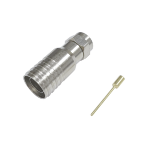 Conector F Macho en 75 Ohm, Plegable para Instalar en Cables Coaxiales RG-11, Cuerpo de Bronce-Niquelado/ Teflón.