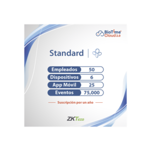 LICENCIA STANDART BIOTIME CLOUD 2.0 / 50 USUARIOS / 6 DISPOSITIVOS (Licencia Anual)
