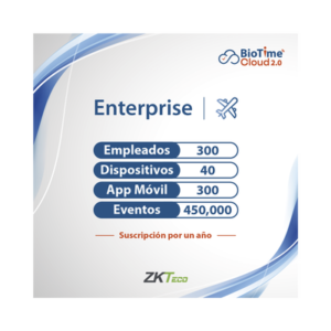 LICENCIA ENTERPRISE BIOTIME CLOUD 2.0 / 300 USUARIOS / 40 DISPOSITIVOS (Licencia Anual)