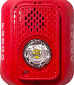 Sirena con Lampara LED Estroboscópica / 2 hilos / Montaje en Pared / Color Rojo / Configuración Estroboscópica Seleccionable