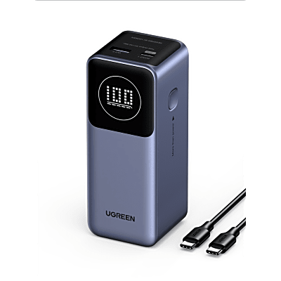 Power Bank de 12000mAh | 2 Salidas 100W Max. | USB-A + 1 USB-C | PD 3.0 | QC3.0 | FCP | SCP | Pantalla Inteligente | Carcasa Ignifuga | Color Gris | Incluye Cable USB de 50cm | Carga tu Laptop de Manera Segura.