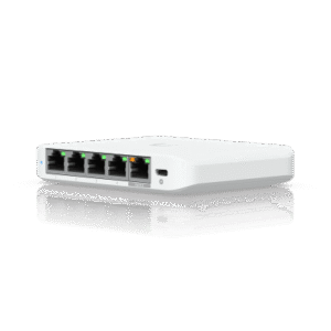 USW Flex Mini 2.5G Switch de 5 puertos 2.5G, Compacto, para Escritorio, se puede Energizar por PoE o con un Adaptador tipo USB-C